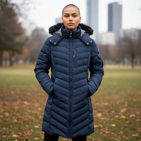 Eddie Bauer Sun Valley Down Parka Coat Women's XXL Navy Blue Puffer Hood NWOT - Picture 3 of 13